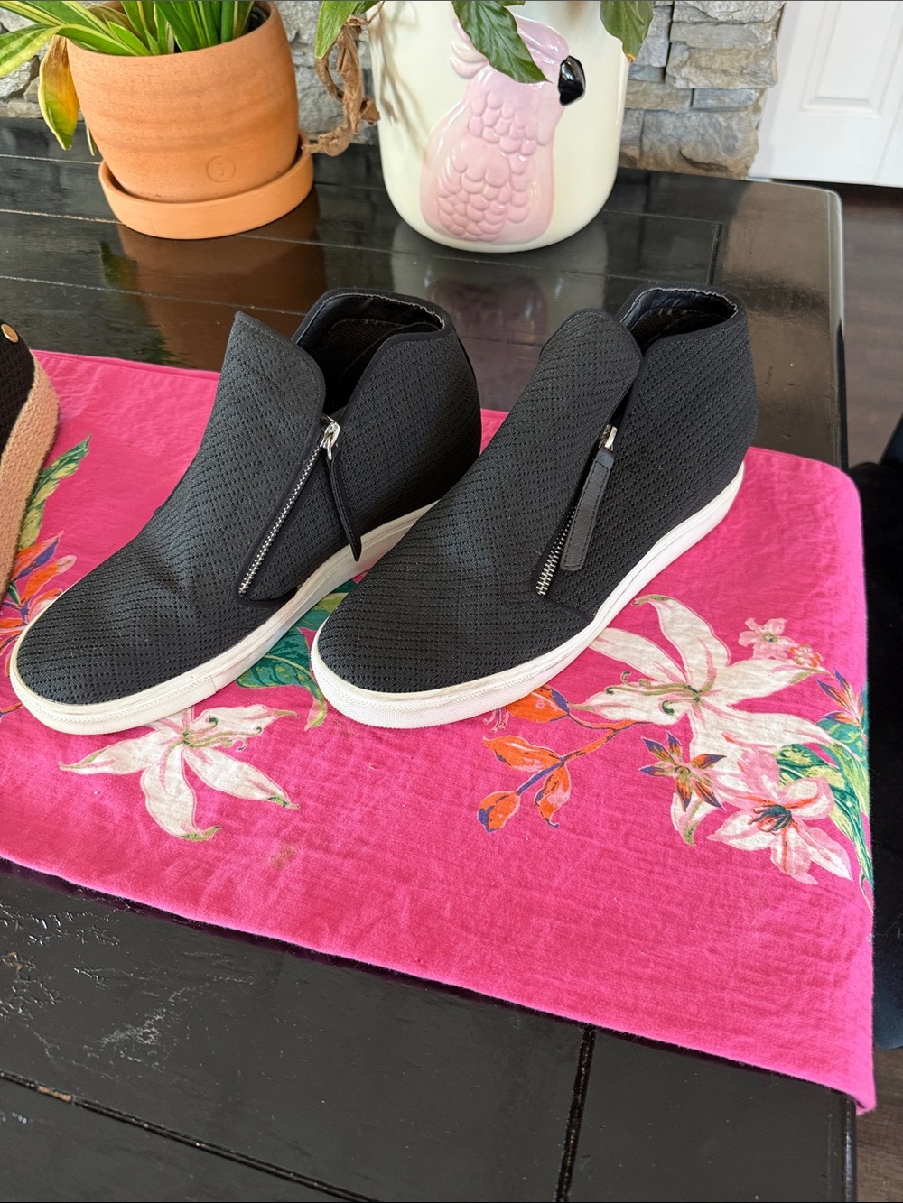 Steve Madden Black Slip-On Wedge Sneakers with White Sole